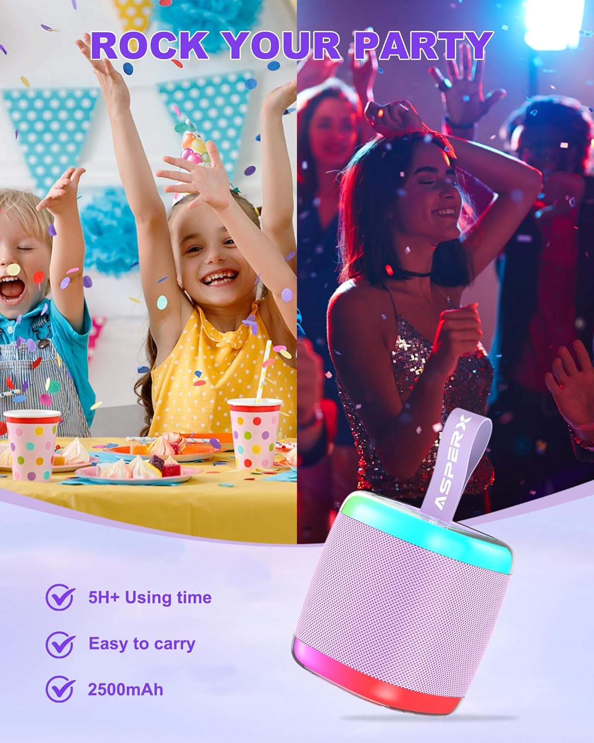 Mini Karaoke Speaker with 2 Wireless Microphones,Voice Effects,Led Lights, Portable Singing Machine for Ages 3,4,5,6,7,8,9,10,11,12+ Years Old Girl Birthday Gift, Kids Karaoke Machine (Black)