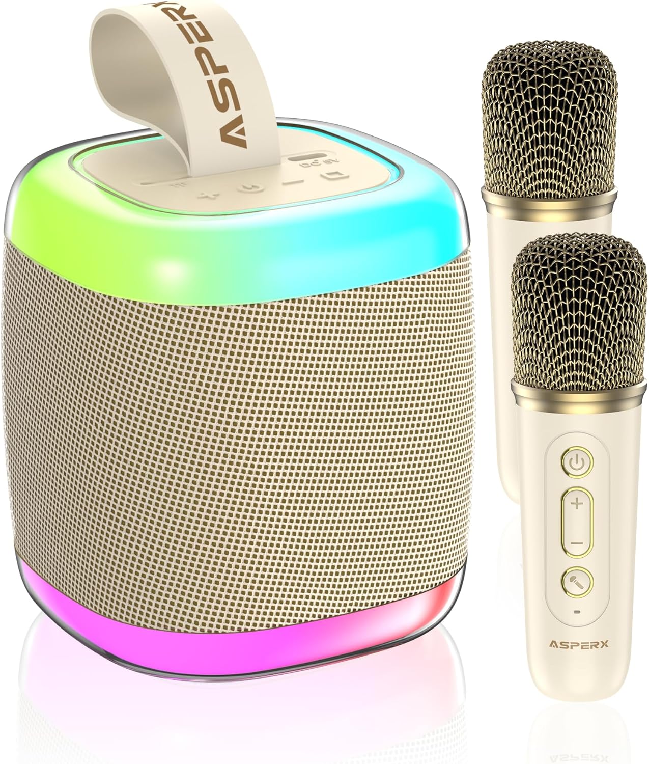 Mini Karaoke Speaker with 2 Wireless Microphones,Voice Effects,Led Lights, Portable Singing Machine for Ages 3,4,5,6,7,8,9,10,11,12+ Years Old Girl Birthday Gift, Kids Karaoke Machine (Black)