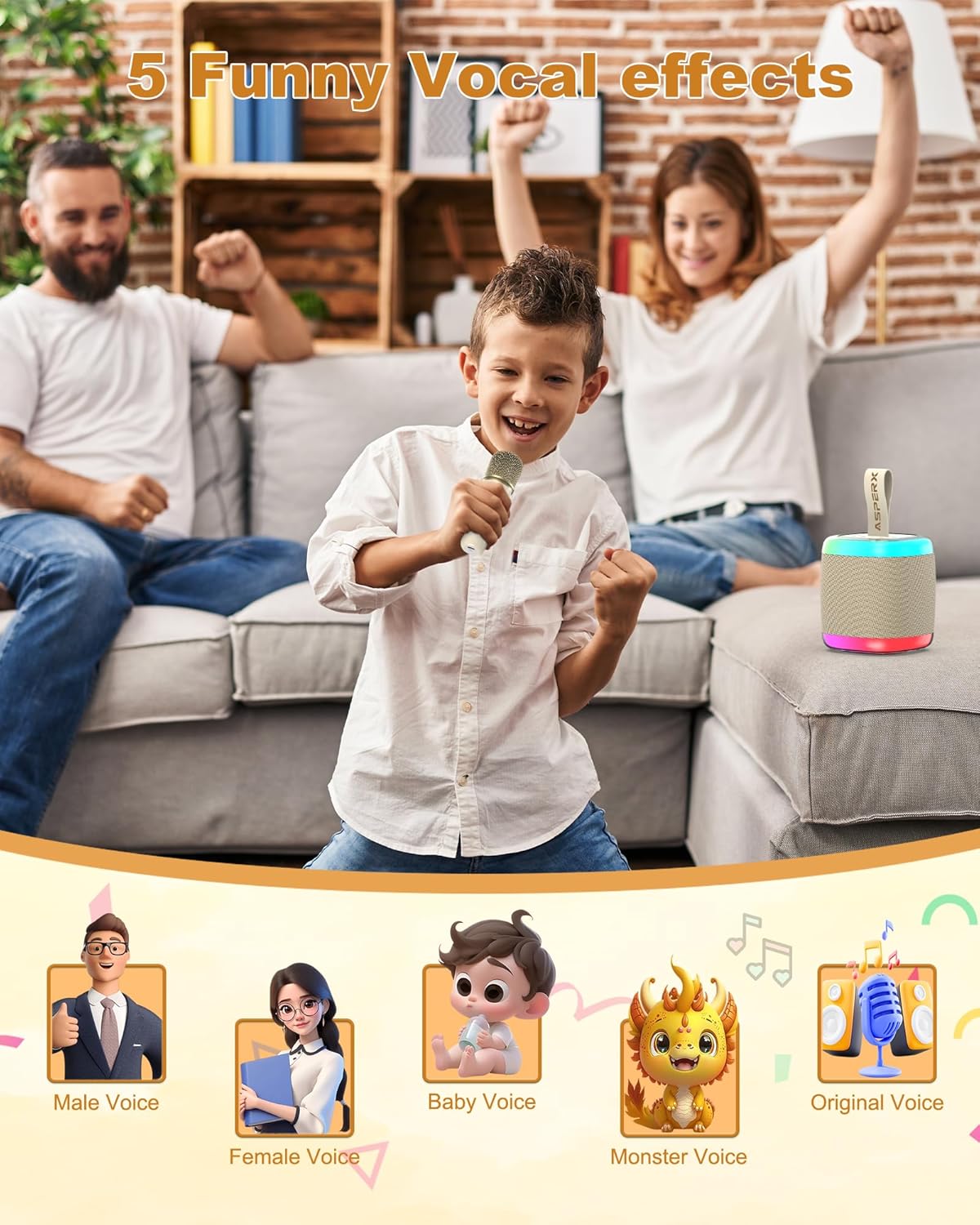 Mini Karaoke Speaker with 2 Wireless Microphones,Voice Effects,Led Lights, Portable Singing Machine for Ages 3,4,5,6,7,8,9,10,11,12+ Years Old Girl Birthday Gift, Kids Karaoke Machine (Black)