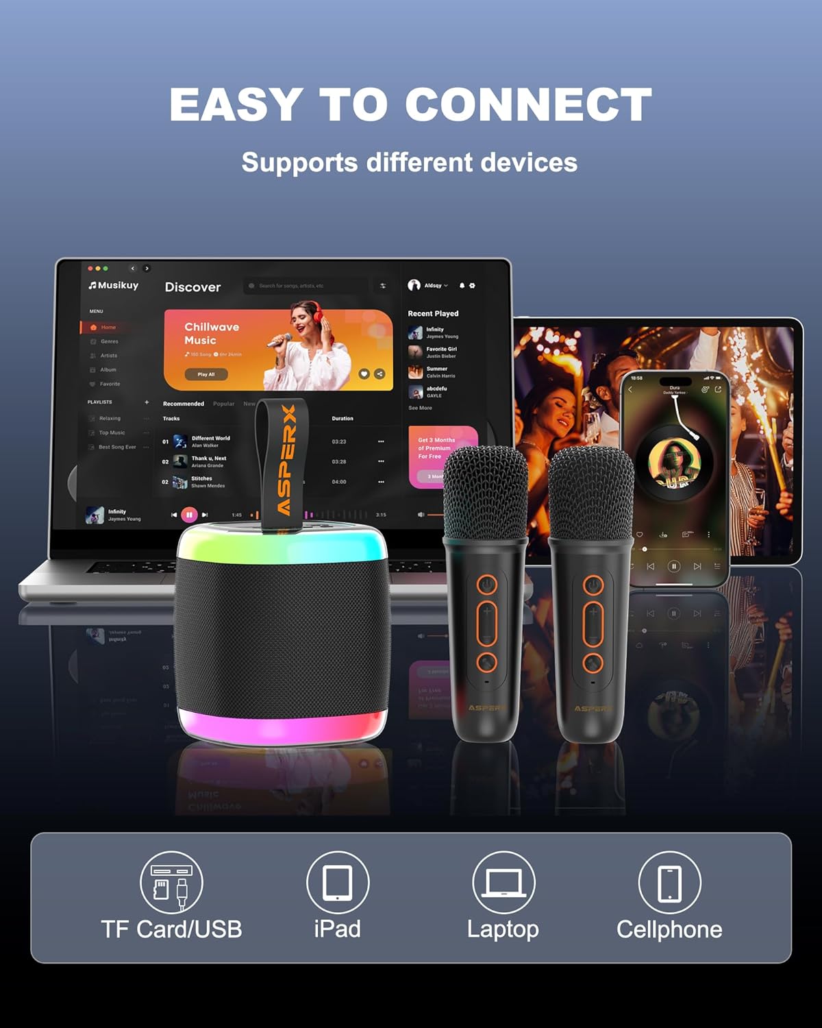 Mini Karaoke Speaker with 2 Wireless Microphones,Voice Effects,Led Lights, Portable Singing Machine for Ages 3,4,5,6,7,8,9,10,11,12+ Years Old Girl Birthday Gift, Kids Karaoke Machine (Black)