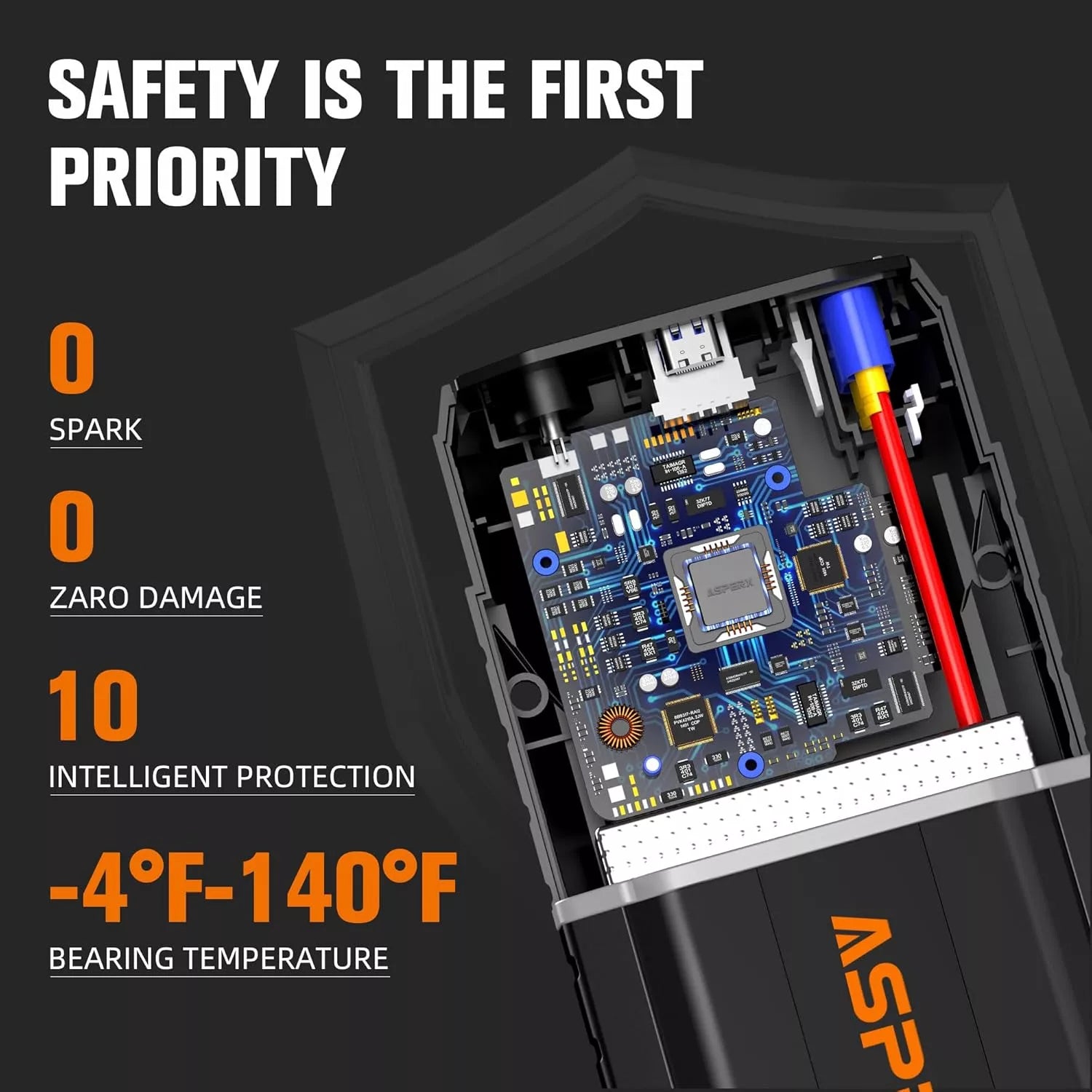 ASPERX Car Jump Starter, 4000A Peak Battery Starter for All Gas or 10.0L Diesel Engines, 12V Battery Starter, Jump Box with USBA, Lithium Battery Booster with Built-in LED Light