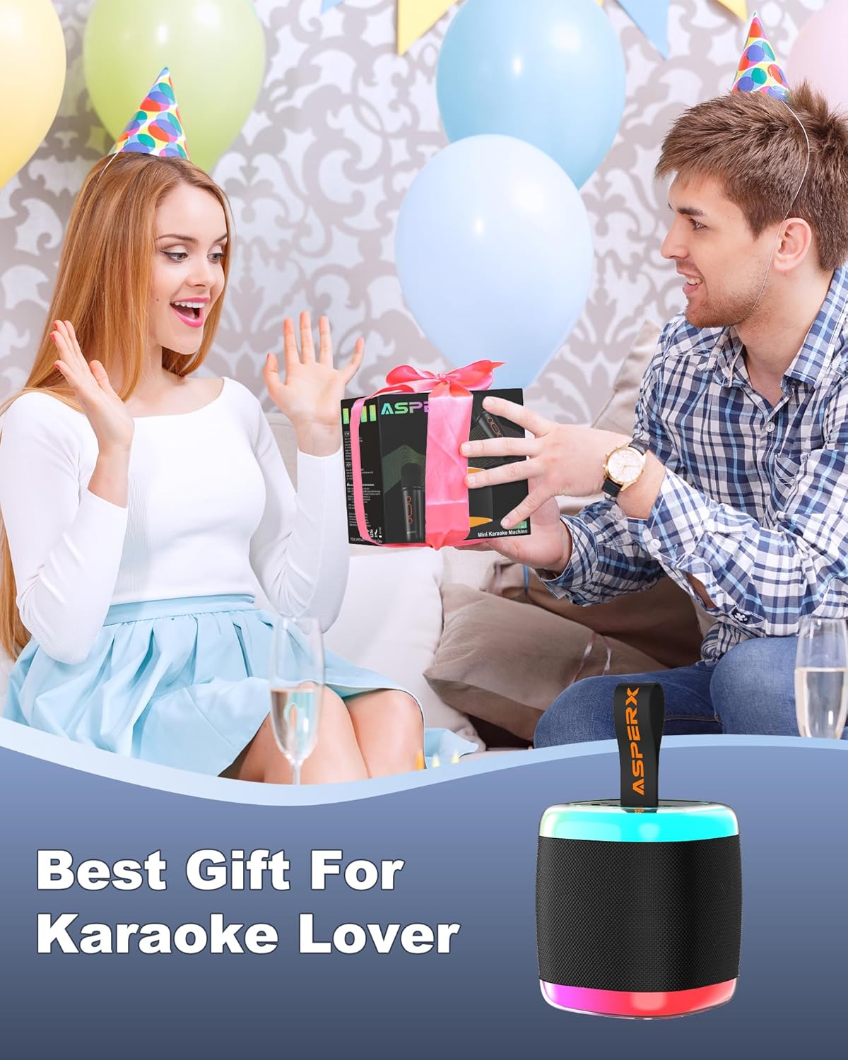 Mini Karaoke Speaker with 2 Wireless Microphones,Voice Effects,Led Lights, Portable Singing Machine for Ages 3,4,5,6,7,8,9,10,11,12+ Years Old Girl Birthday Gift, Kids Karaoke Machine (Black)