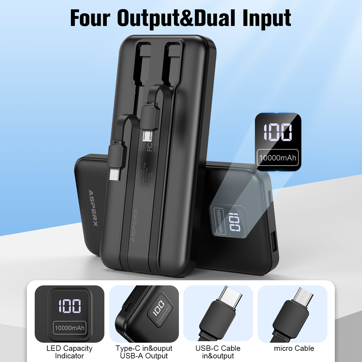 ASPERX 2-Pack Power Bank Portable Charger Fast Charging 10000mAh