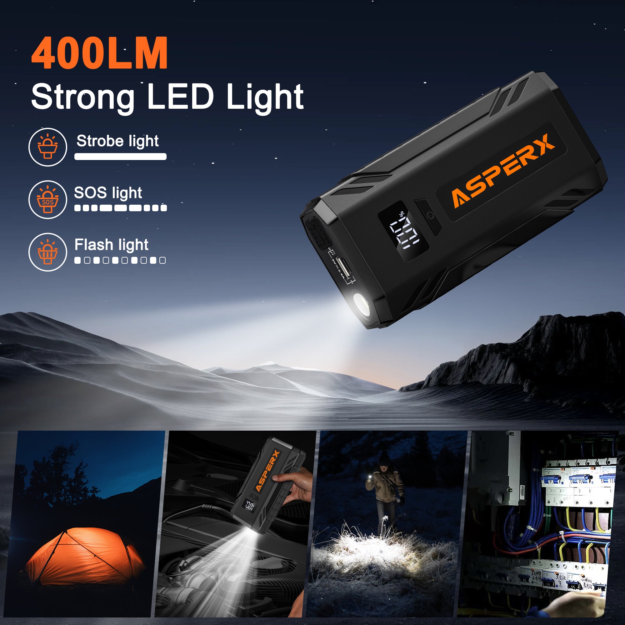 ASPERX Jump Starter,2000A Peak Portable Jump Box for Car up to 8.0L Gas or 6.5L Diesel Engine