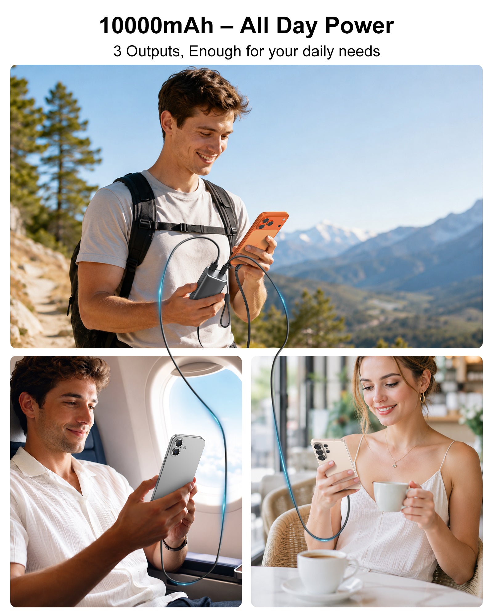 45W Portable Charger 10000mAh with Built-in Retractable USB-C Cable & TFT Display