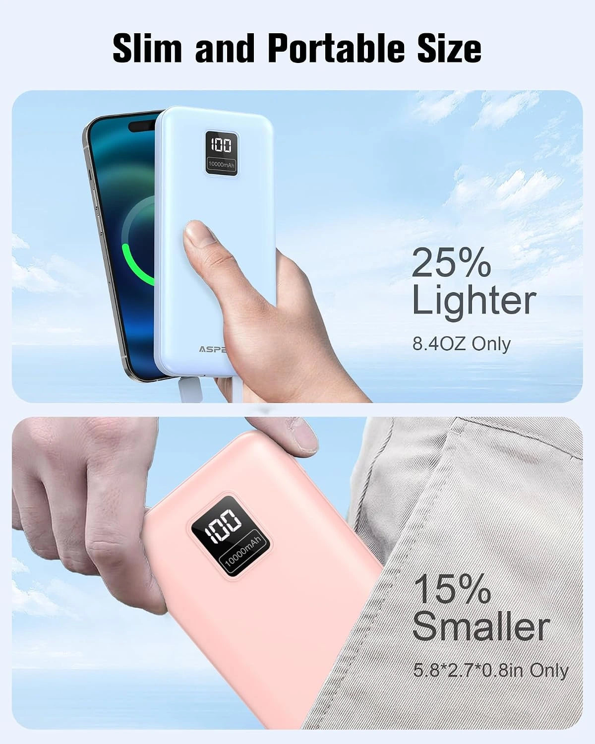 ASPERX 2-Pack Power Bank Portable Charger Fast Charging 10000mAh