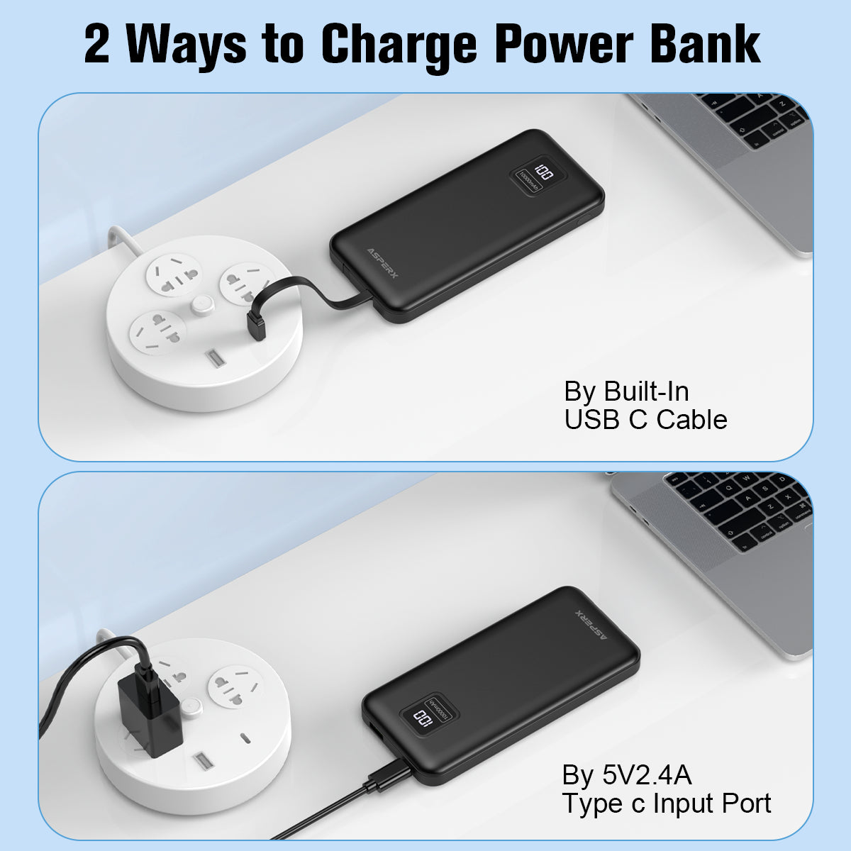 ASPERX 2-Pack Power Bank Portable Charger Fast Charging 10000mAh