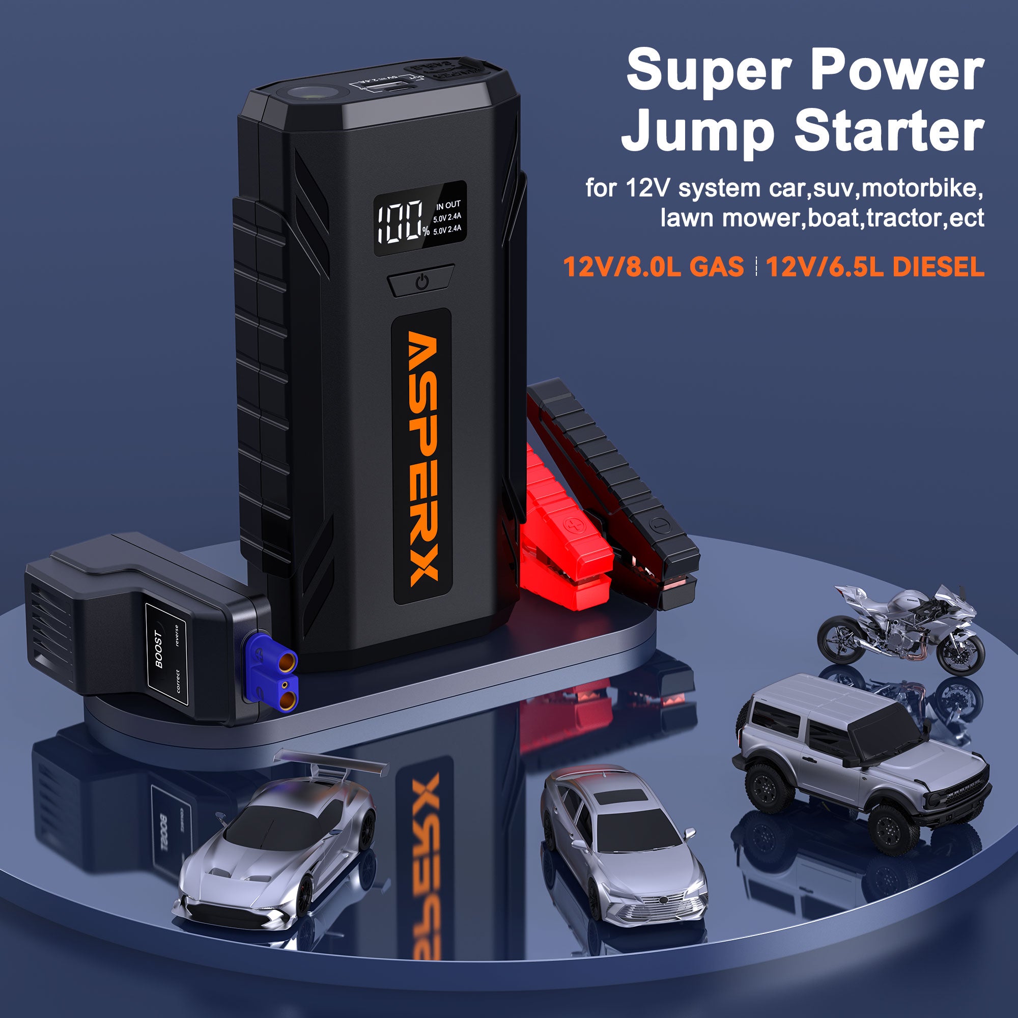 ASPERX Jump Starter,2000A Peak Portable Jump Box for Car up to 8.0L Gas or 6.5L Diesel Engine
