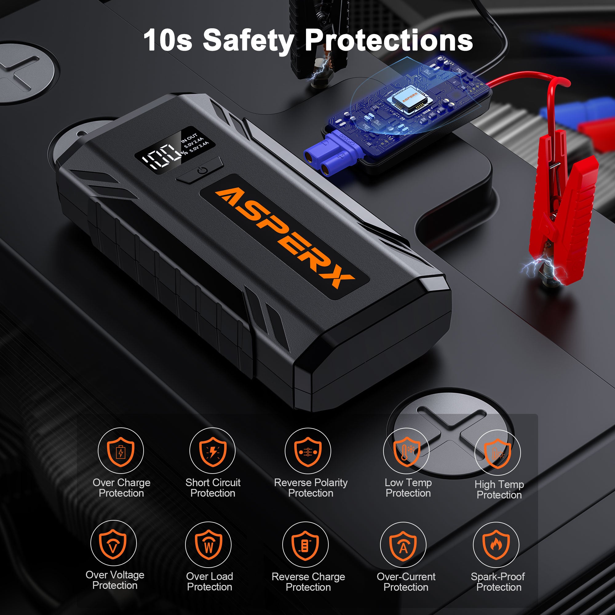 ASPERX Jump Starter,2000A Peak Portable Jump Box for Car up to 8.0L Gas or 6.5L Diesel Engine