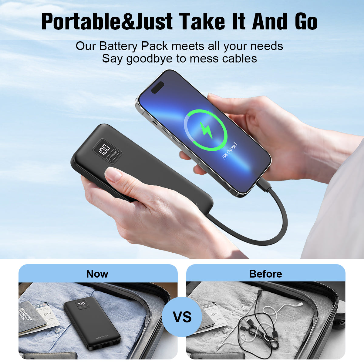 ASPERX 2-Pack Power Bank Portable Charger Fast Charging 10000mAh