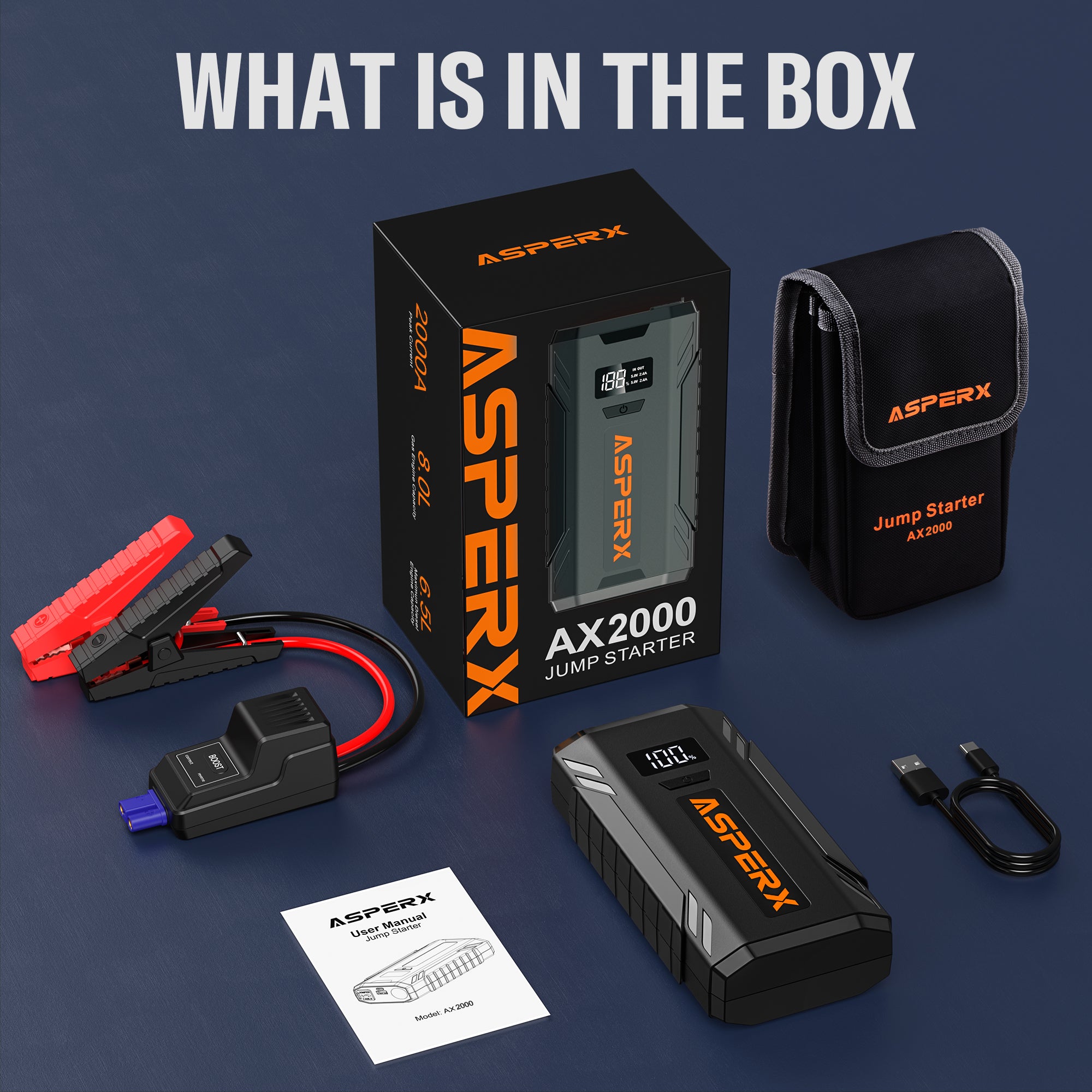 ASPERX Jump Starter,2000A Peak Portable Jump Box for Car up to 8.0L Gas or 6.5L Diesel Engine