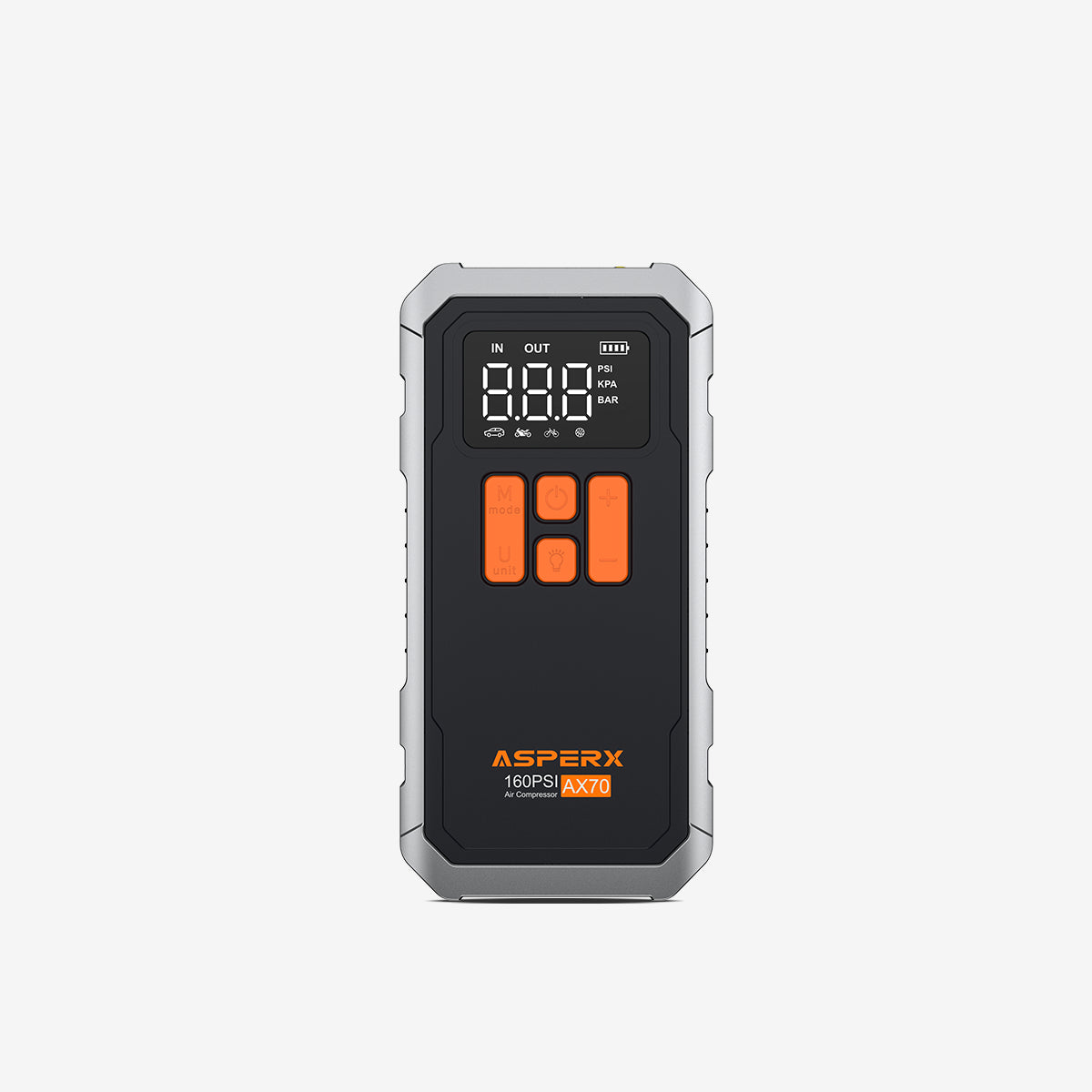 AsperX 160PSI Wireless Tire Inflator – Portable LCD Display, LED