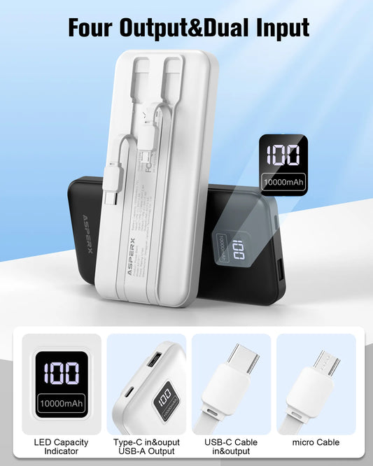 AsperX 2-Pack Power Bank Portable Charger Fast Charging 10000mAh, PowerBank USB C Input and Output, Battery Pack Compatible with iPhone, Samsung, Huawei, iPad, Tablets