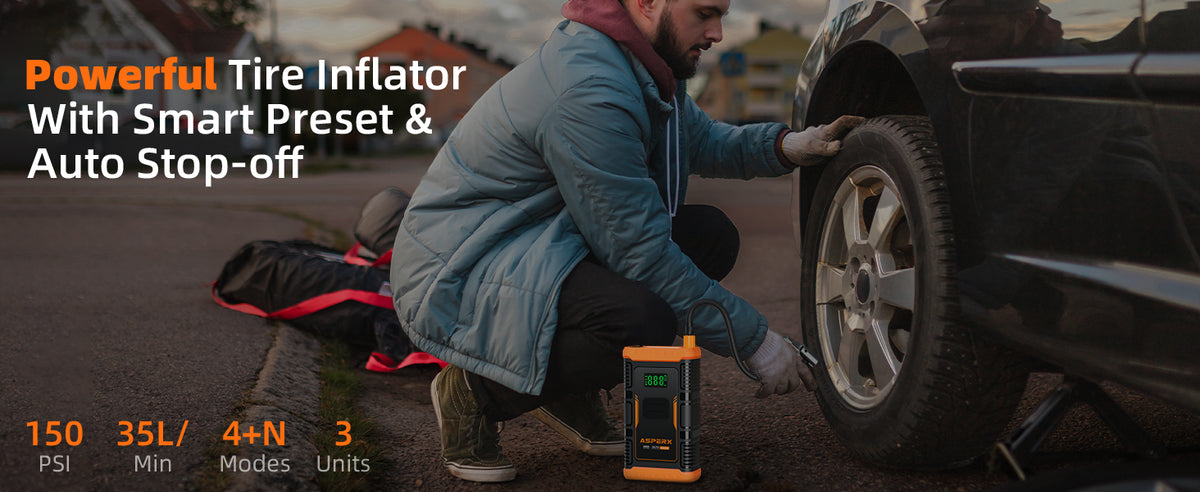 Powerful Tire Inflator
With Smart Preset &
Auto Stop-off