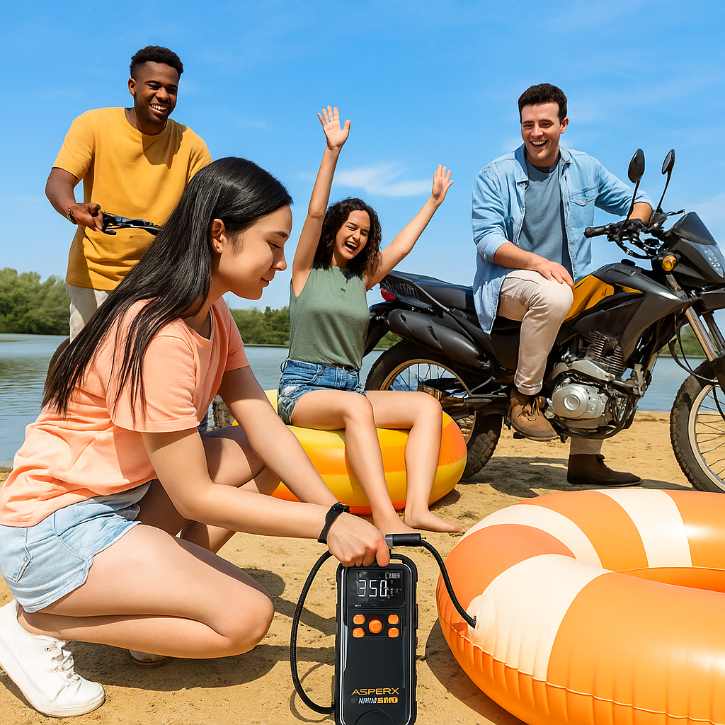 ASPERX Cordless Tire Inflator – 160 PSI Portable Air Pump with LCD & LED Light | 3× Faster Inflation for Car, Bike, Motorcycle