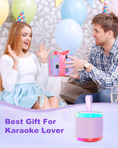 Mini Karaoke Speaker with 2 Wireless Microphones,Voice Effects,Led Lights, Portable Singing Machine for Ages 3,4,5,6,7,8,9,10,11,12+ Years Old Girl Birthday Gift, Kids Karaoke Machine (Black)