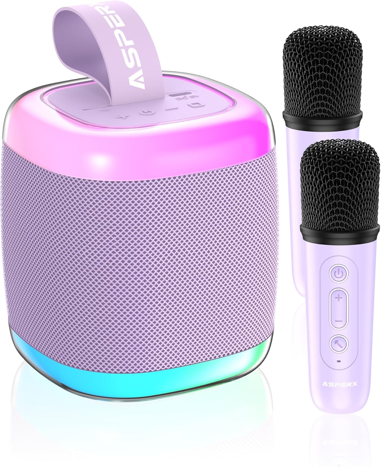 Mini Karaoke Speaker with 2 Wireless Microphones,Voice Effects,Led Lights, Portable Singing Machine for Ages 3,4,5,6,7,8,9,10,11,12+ Years Old Girl Birthday Gift, Kids Karaoke Machine (Black)