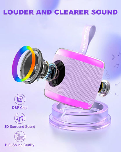 Mini Karaoke Speaker with 2 Wireless Microphones,Voice Effects,Led Lights, Portable Singing Machine for Ages 3,4,5,6,7,8,9,10,11,12+ Years Old Girl Birthday Gift, Kids Karaoke Machine (Black)