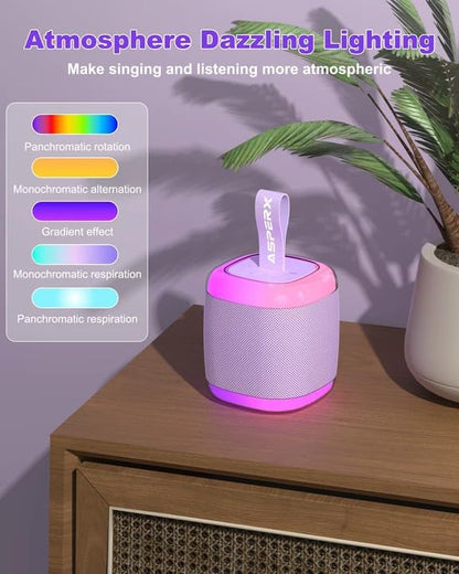 Mini Karaoke Speaker with 2 Wireless Microphones,Voice Effects,Led Lights, Portable Singing Machine for Ages 3,4,5,6,7,8,9,10,11,12+ Years Old Girl Birthday Gift, Kids Karaoke Machine (Black)