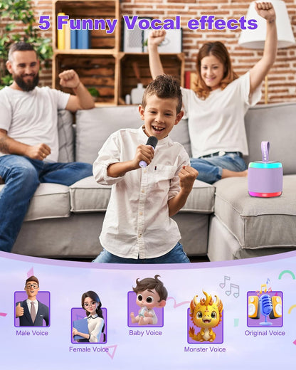 Mini Karaoke Speaker with 2 Wireless Microphones,Voice Effects,Led Lights, Portable Singing Machine for Ages 3,4,5,6,7,8,9,10,11,12+ Years Old Girl Birthday Gift, Kids Karaoke Machine (Black)