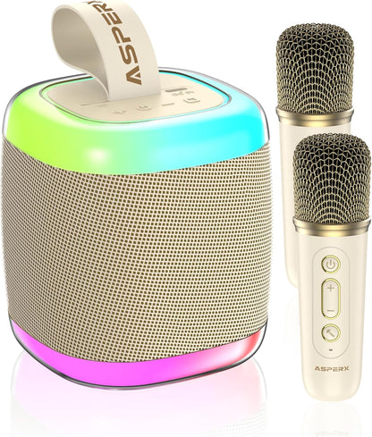 Mini Karaoke Speaker with 2 Wireless Microphones,Voice Effects,Led Lights, Portable Singing Machine for Ages 3,4,5,6,7,8,9,10,11,12+ Years Old Girl Birthday Gift, Kids Karaoke Machine (Black)