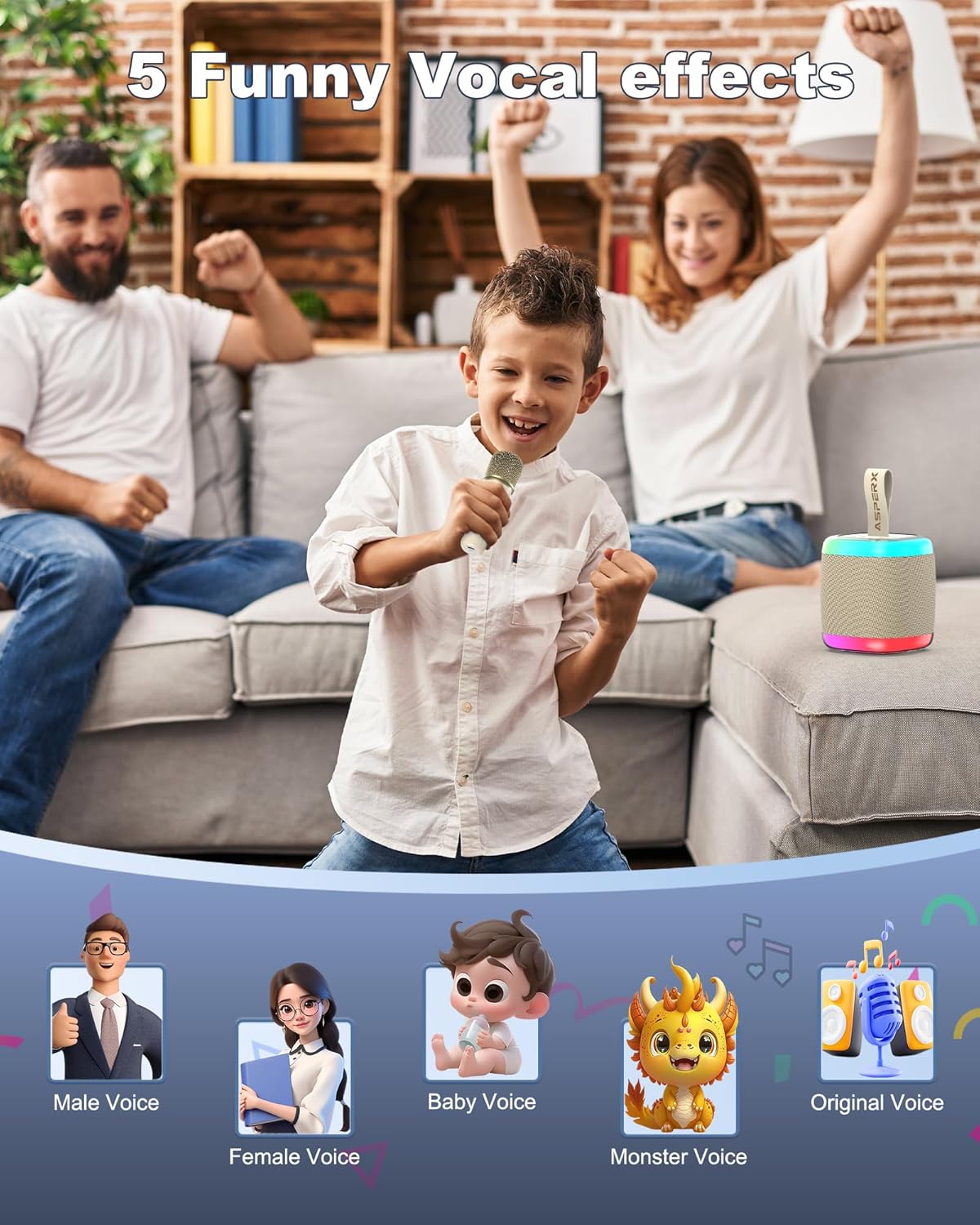 Mini Karaoke Speaker with 2 Wireless Microphones,Voice Effects,Led Lights, Portable Singing Machine for Ages 3,4,5,6,7,8,9,10,11,12+ Years Old Girl Birthday Gift, Kids Karaoke Machine (Black)