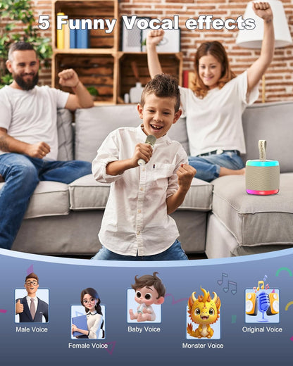 Mini Karaoke Speaker with 2 Wireless Microphones,Voice Effects,Led Lights, Portable Singing Machine for Ages 3,4,5,6,7,8,9,10,11,12+ Years Old Girl Birthday Gift, Kids Karaoke Machine (Black)