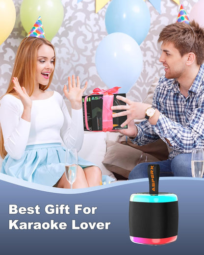 Mini Karaoke Speaker with 2 Wireless Microphones,Voice Effects,Led Lights, Portable Singing Machine for Ages 3,4,5,6,7,8,9,10,11,12+ Years Old Girl Birthday Gift, Kids Karaoke Machine (Black)