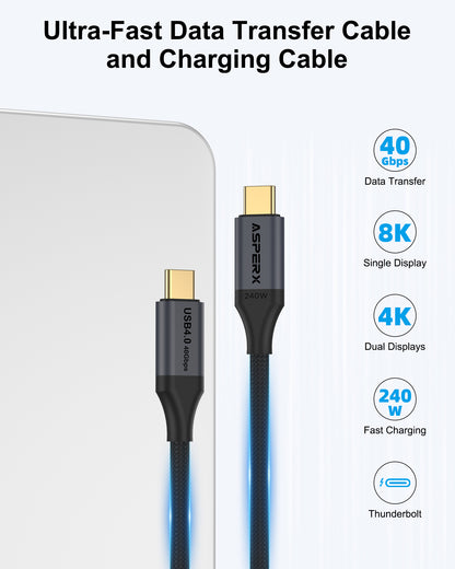 ASPERX USB 4 for Thunderbolt 4 Cable 4Ft, PD3.1 240W, 40Gbps Data Sync
