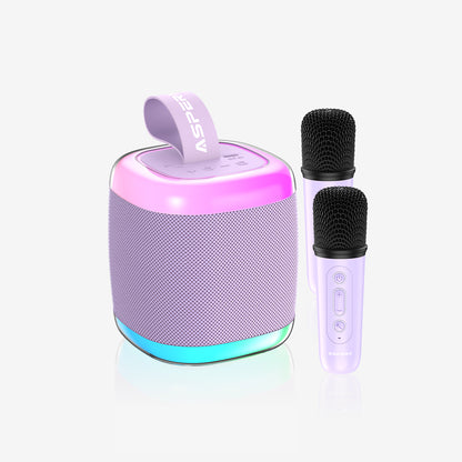 Mini Karaoke Speaker with 2 Wireless Microphones,Voice Effects,Led Lights, Portable Singing Machine for Ages 3,4,5,6,7,8,9,10,11,12+ Years Old Girl Birthday Gift, Kids Karaoke Machine (Black)