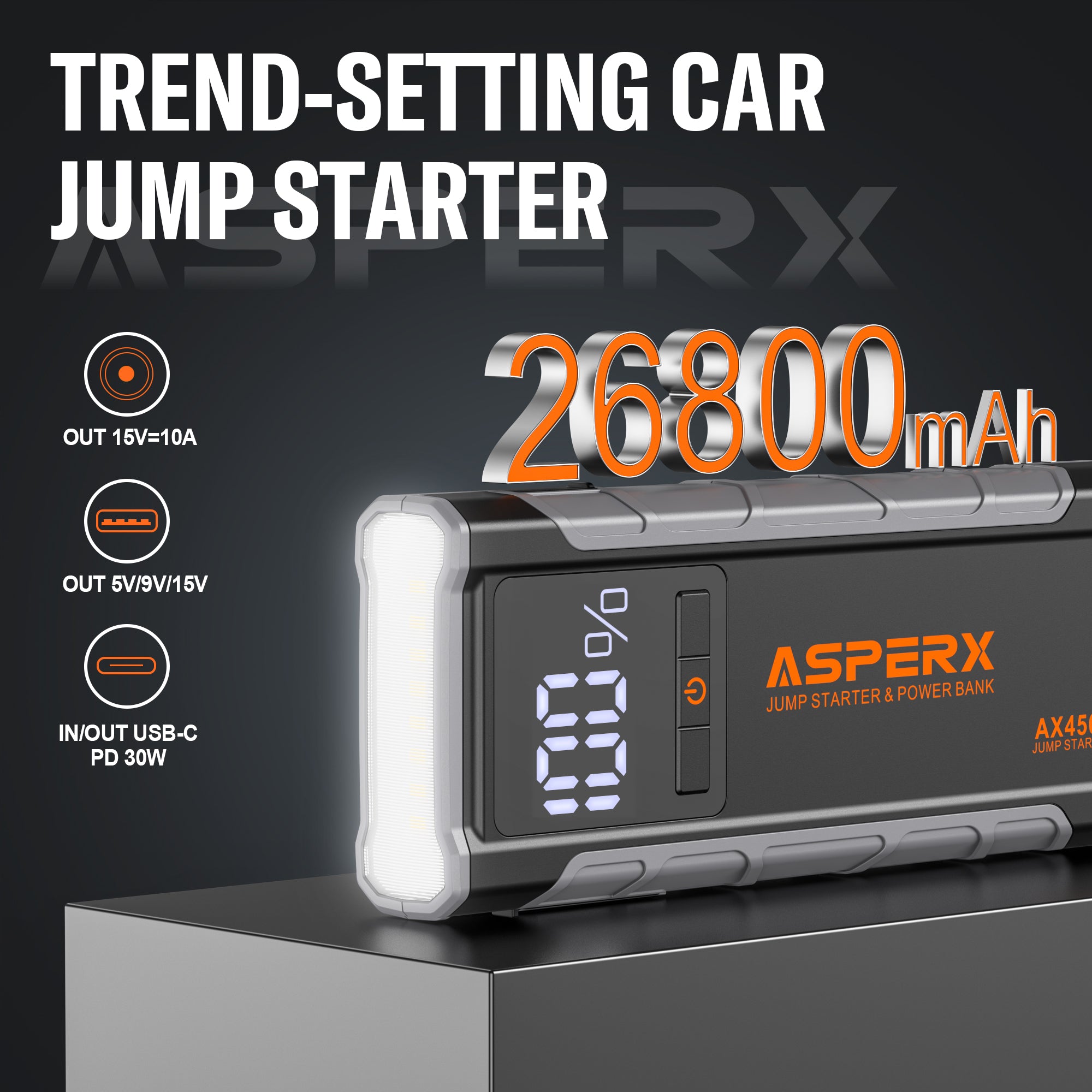AX4500 Starthilfe -4500A, LCD-Display, für alle Benziner/10,0 l Diesel