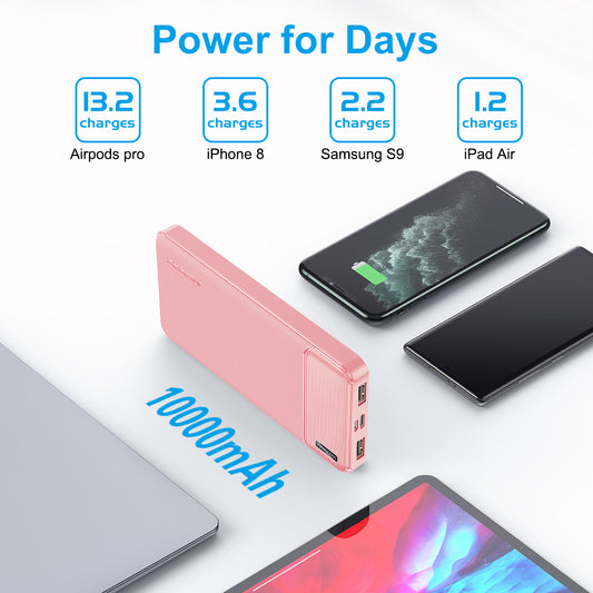 AsperX 2er-Pack 10000mAh USB-C-Ausgang Tragbares Ladegerät Powerbank