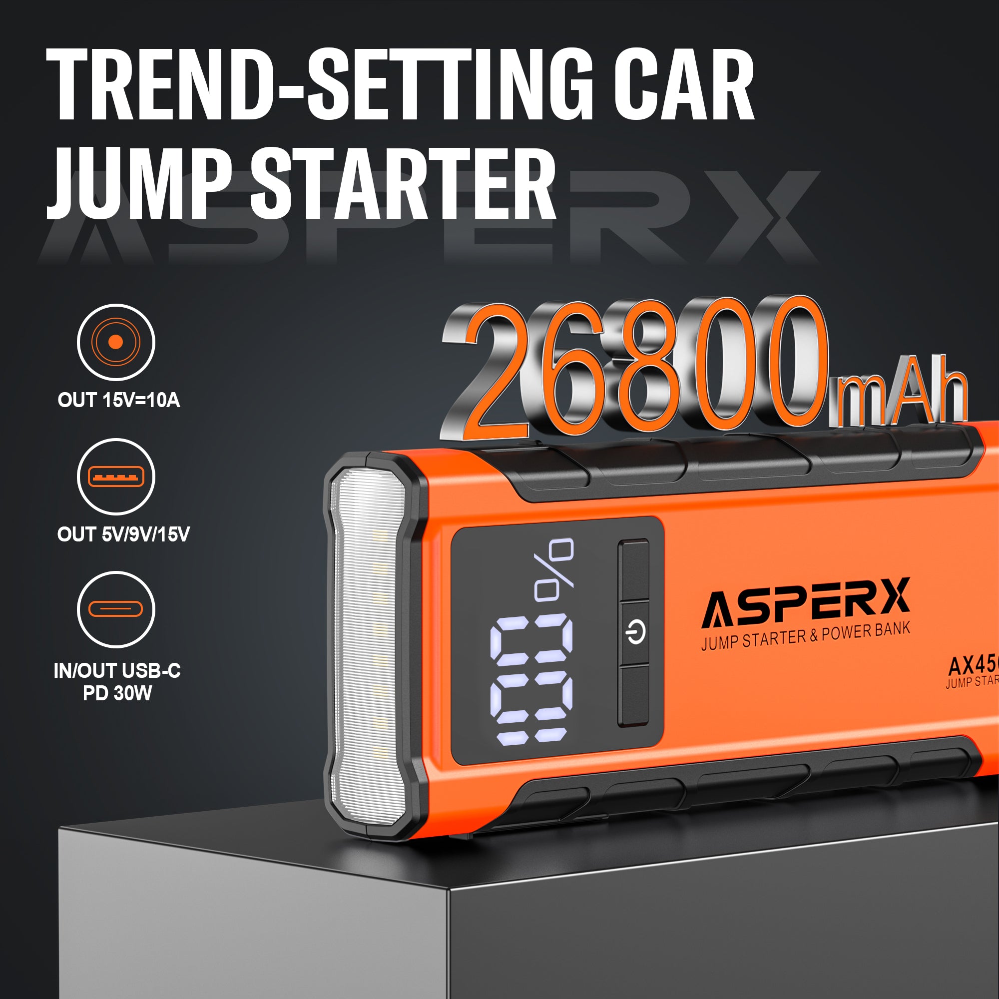 AX4500 Starthilfe -4500A, LCD-Display, für alle Benziner/10,0 l Diesel