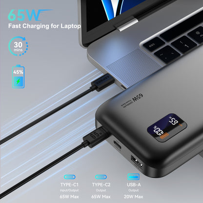 AX 20.000 mAh Laptop-Powerbank – 65 W USB-C PD, Digitalanzeige