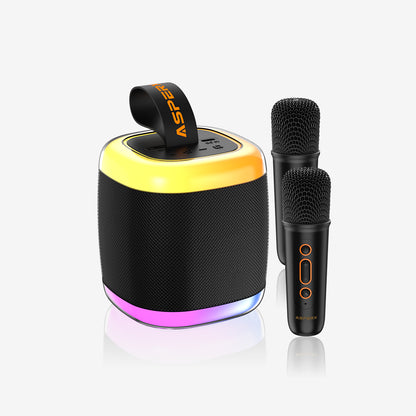 Mini Karaoke Speaker with 2 Wireless Microphones,Voice Effects,Led Lights, Portable Singing Machine for Ages 3,4,5,6,7,8,9,10,11,12+ Years Old Girl Birthday Gift, Kids Karaoke Machine (Black)