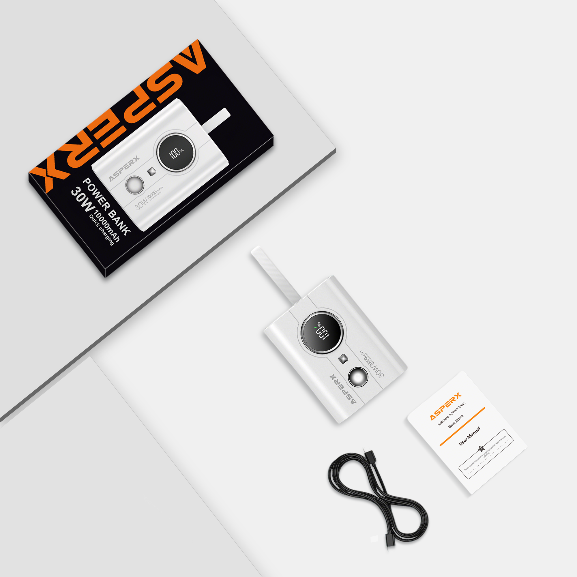 AX 10.000 mAh Powerbank -30 W PD, LED-Anzeige, 3-Port