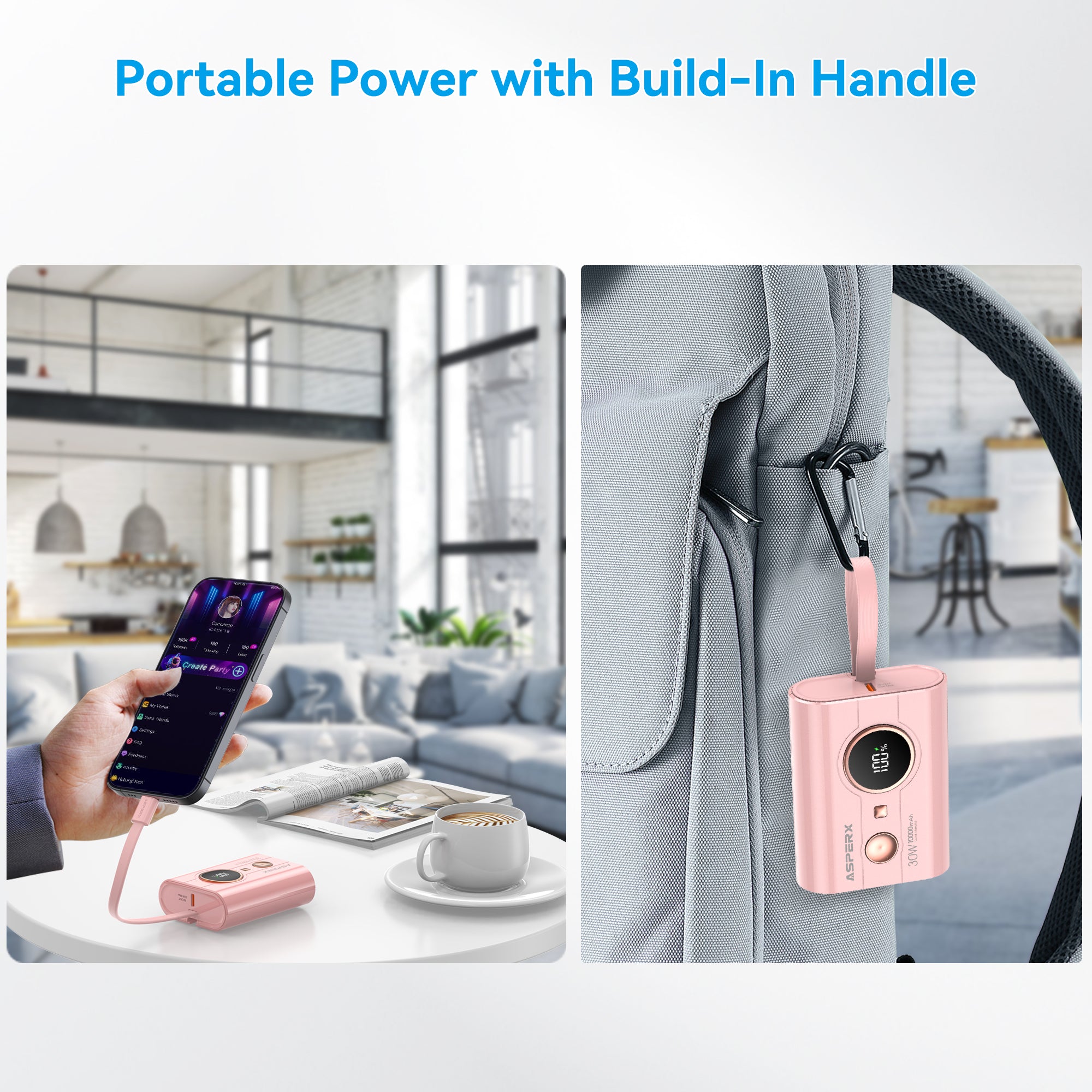 AX 10.000 mAh Powerbank -30 W PD, LED-Anzeige, 3-Port