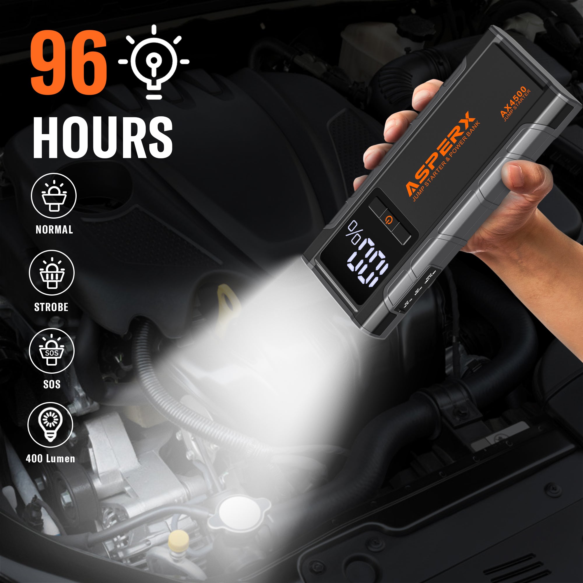 AX4500 Starthilfe -4500A, LCD-Display, für alle Benziner/10,0 l Diesel