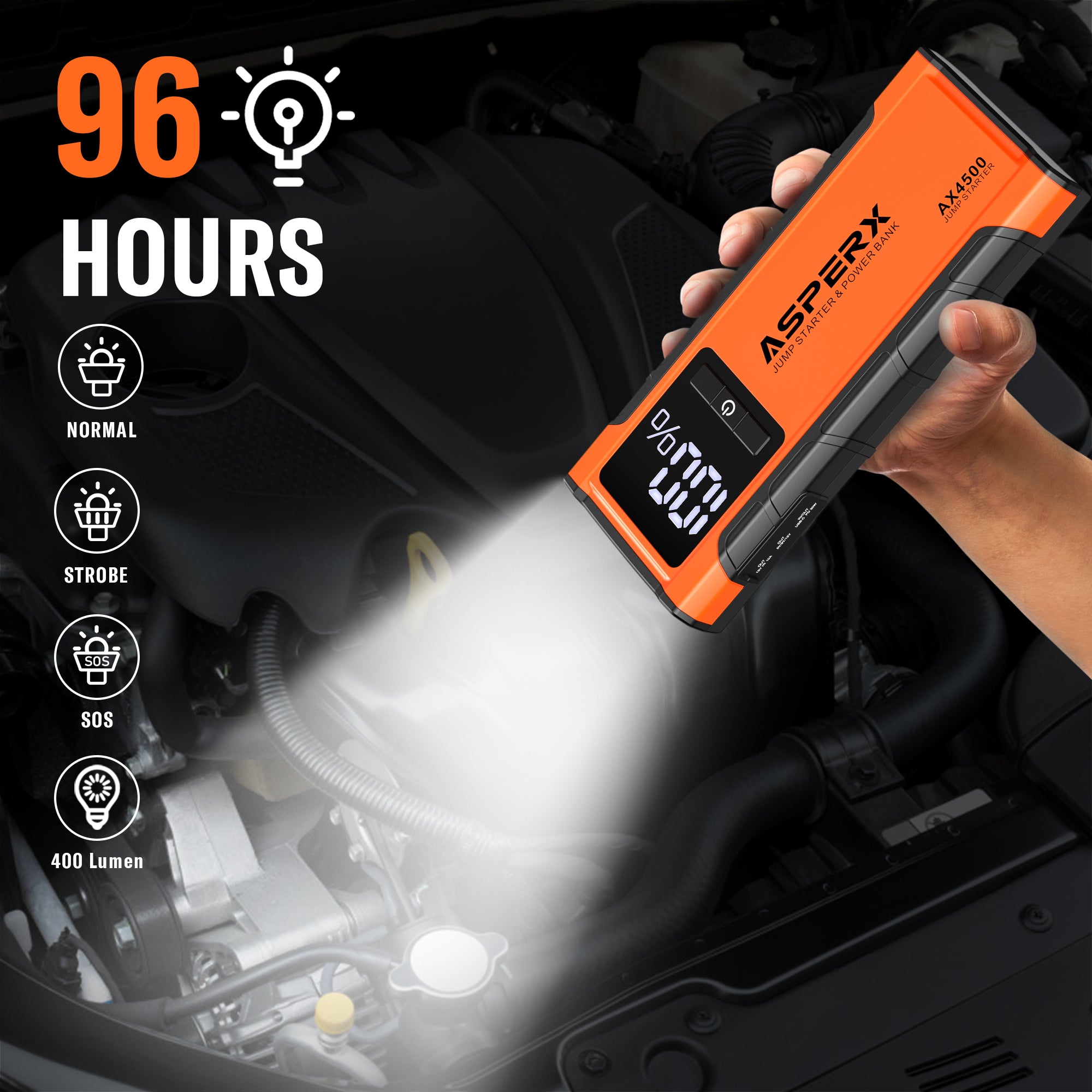 AX4500 Starthilfe -4500A, LCD-Display, für alle Benziner/10,0 l Diesel