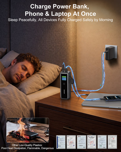 ASPERX 27600mAh 140W USB-C PD3.1 Laptop Power Bank with Built-in USB-C Cable & TFT Display