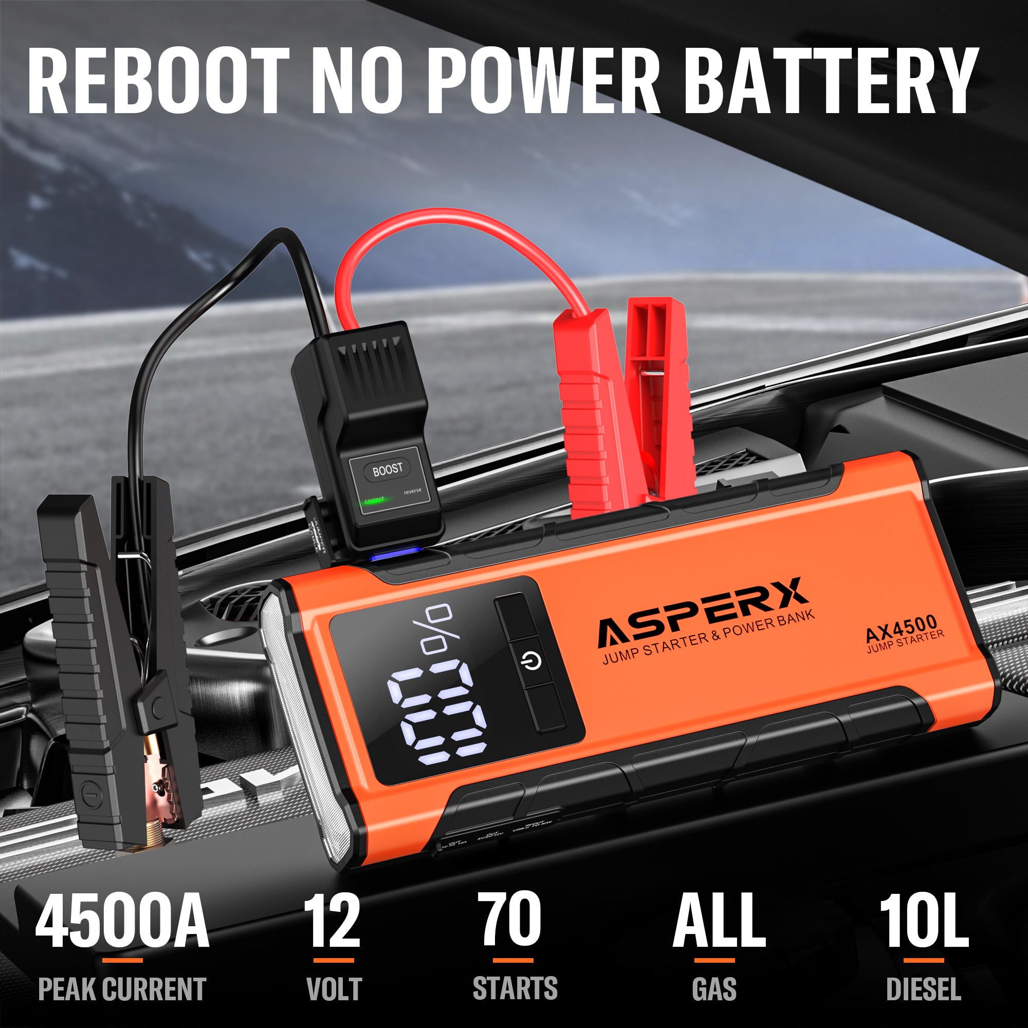 AX4500 Starthilfe -4500A, LCD-Display, für alle Benziner/10,0 l Diesel