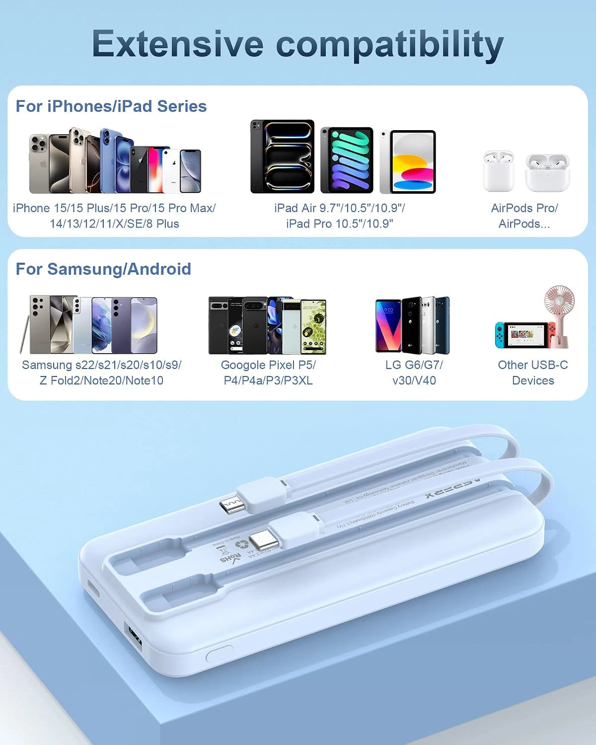 ASPERX 2-Pack Power Bank Portable Charger Fast Charging 10000mAh