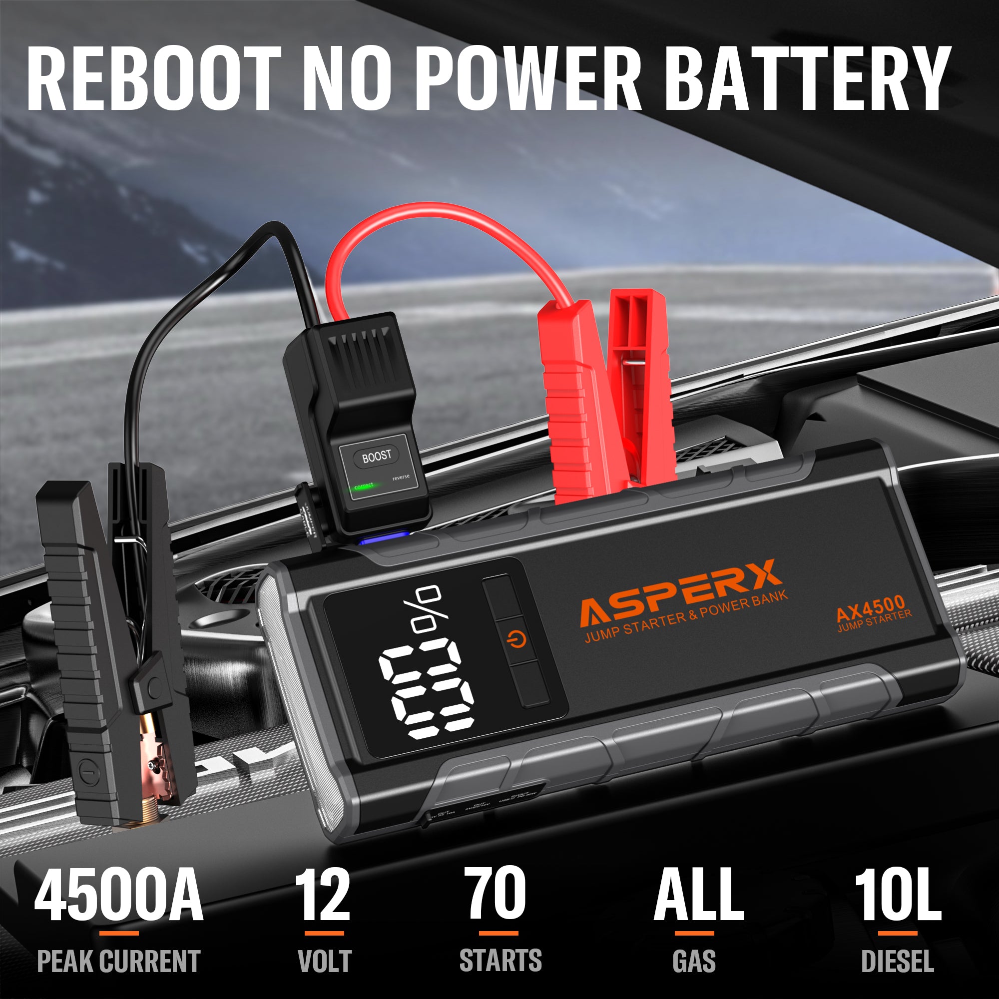 AX4500 Starthilfe -4500A, LCD-Display, für alle Benziner/10,0 l Diesel