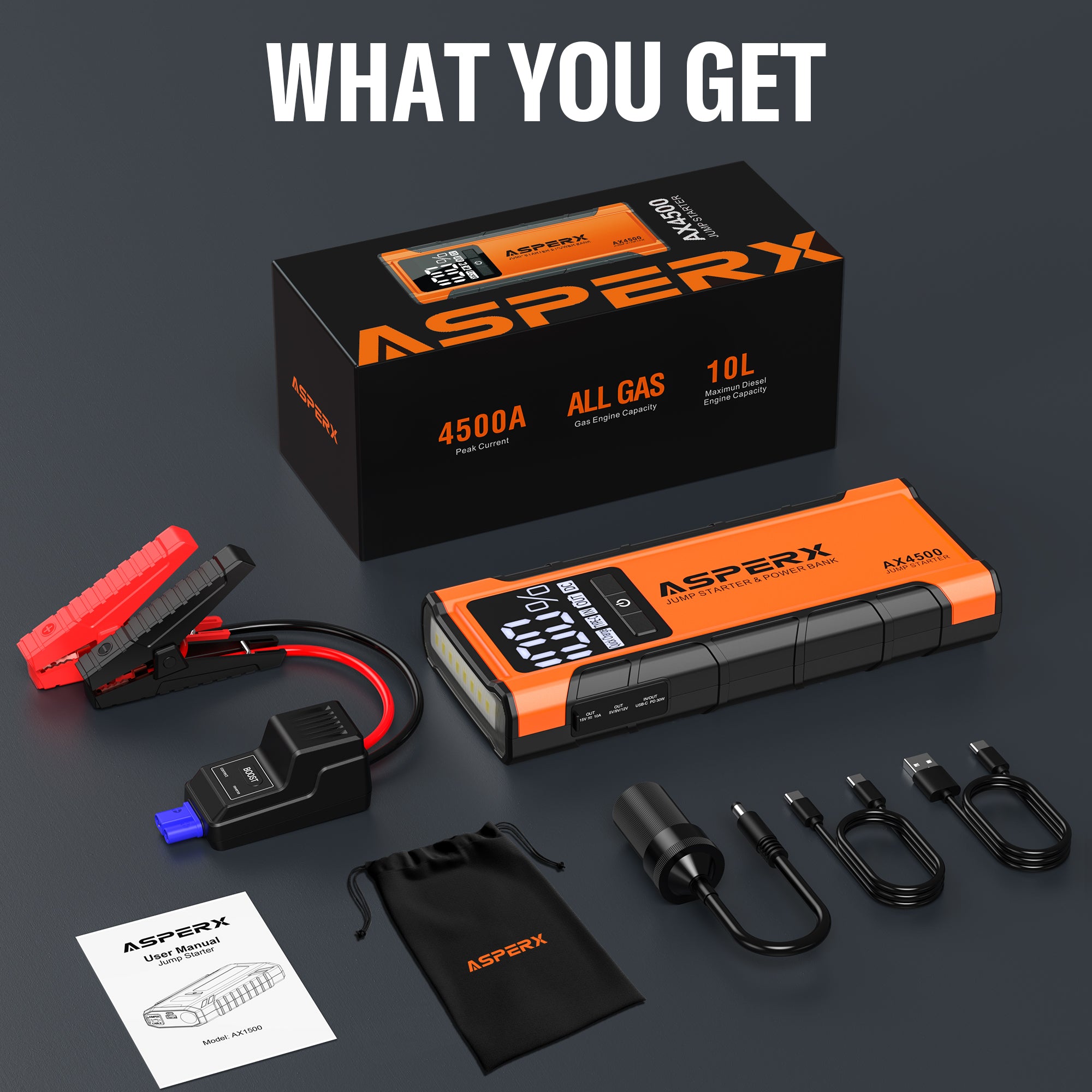 AX4500 Starthilfe -4500A, LCD-Display, für alle Benziner/10,0 l Diesel