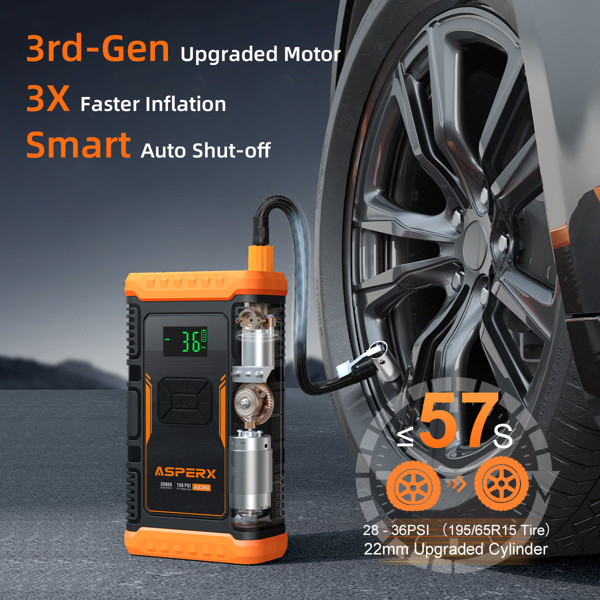 ASPERX Jump Starter with Air Compressor 3000A