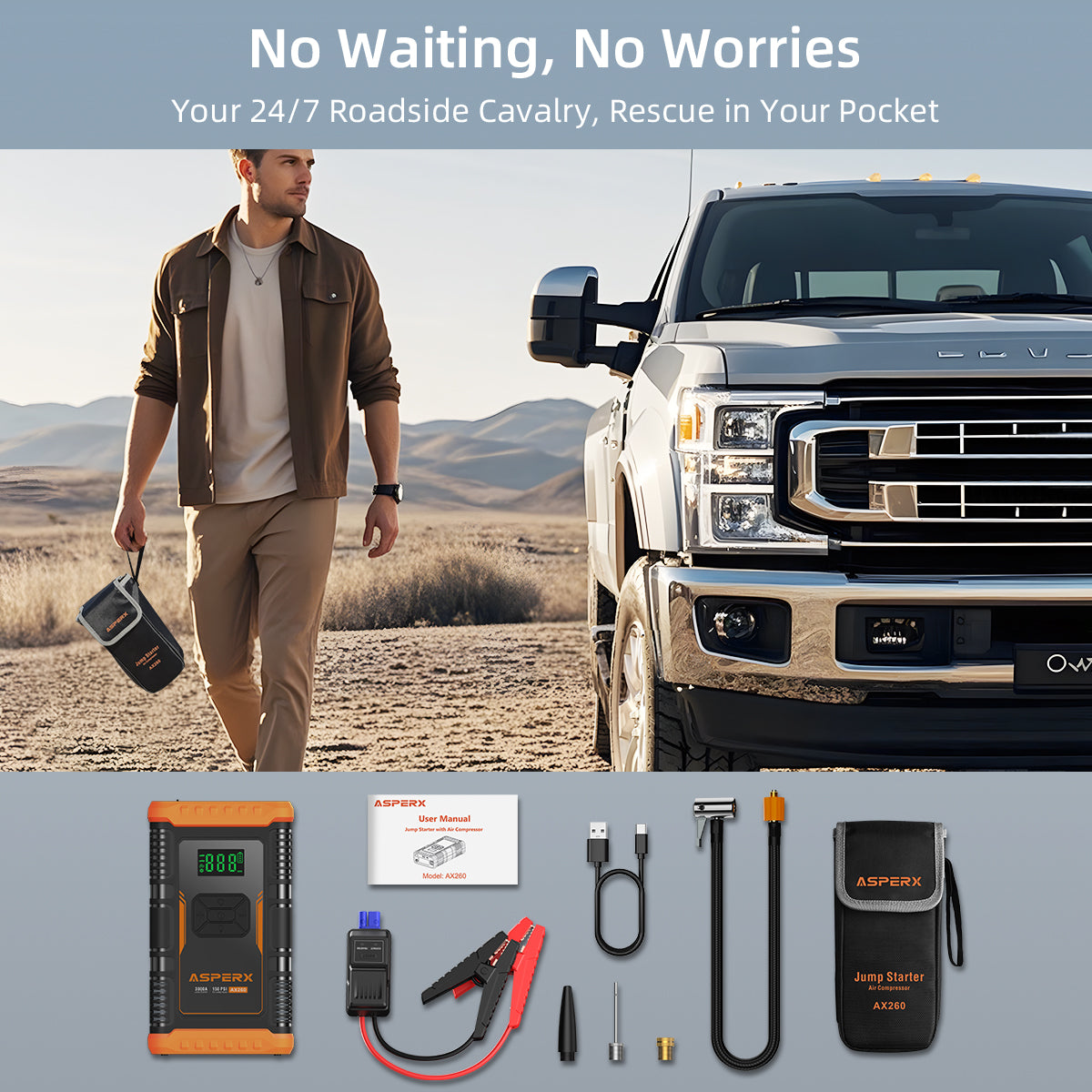 ASPERX Jump Starter with Air Compressor 3000A